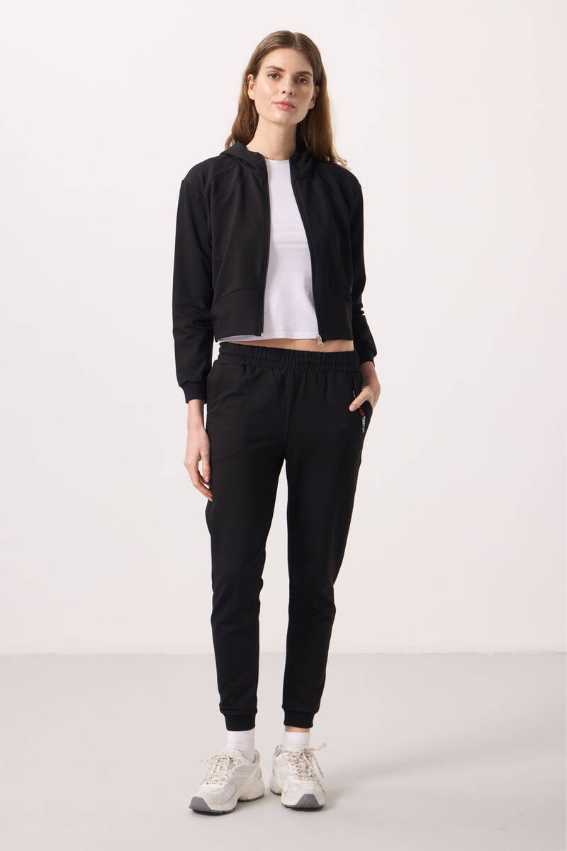 TOMMYLIFE - Tommylife Toptan Kapüşonlu Fermuarlı Oversize Kadın Eşofman Takım - 95328 Siyah