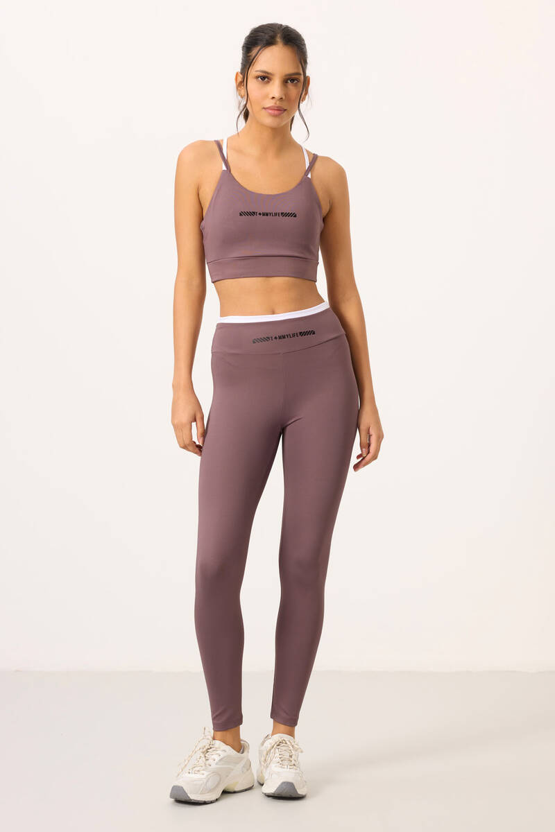 TOMMYLIFE - Tommylife Toptan Yüksek Bel Dar Paça Kadın Büstiyer Tayt Takım 95333 Gül Kurusu