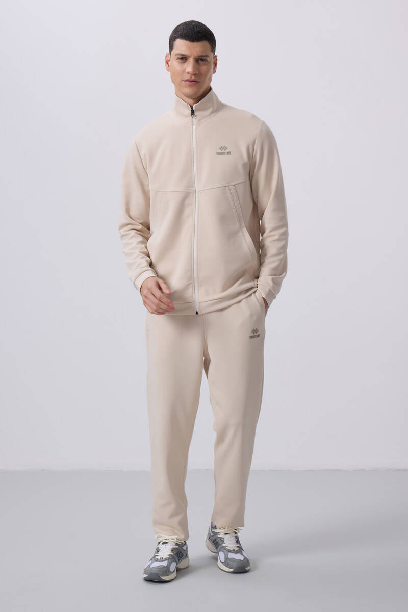 TOMMYLIFE - Tommylife Toptan Yüzeyi Dokulu Rahat Form Erkek Eşofman Takım 85273 Bej