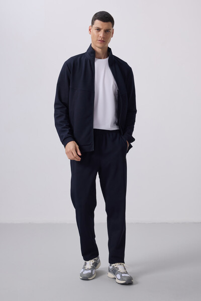 TOMMYLIFE - Tommylife Toptan Yüzeyi Dokulu Rahat Form Erkek Eşofman Takım 85273 Lacivert