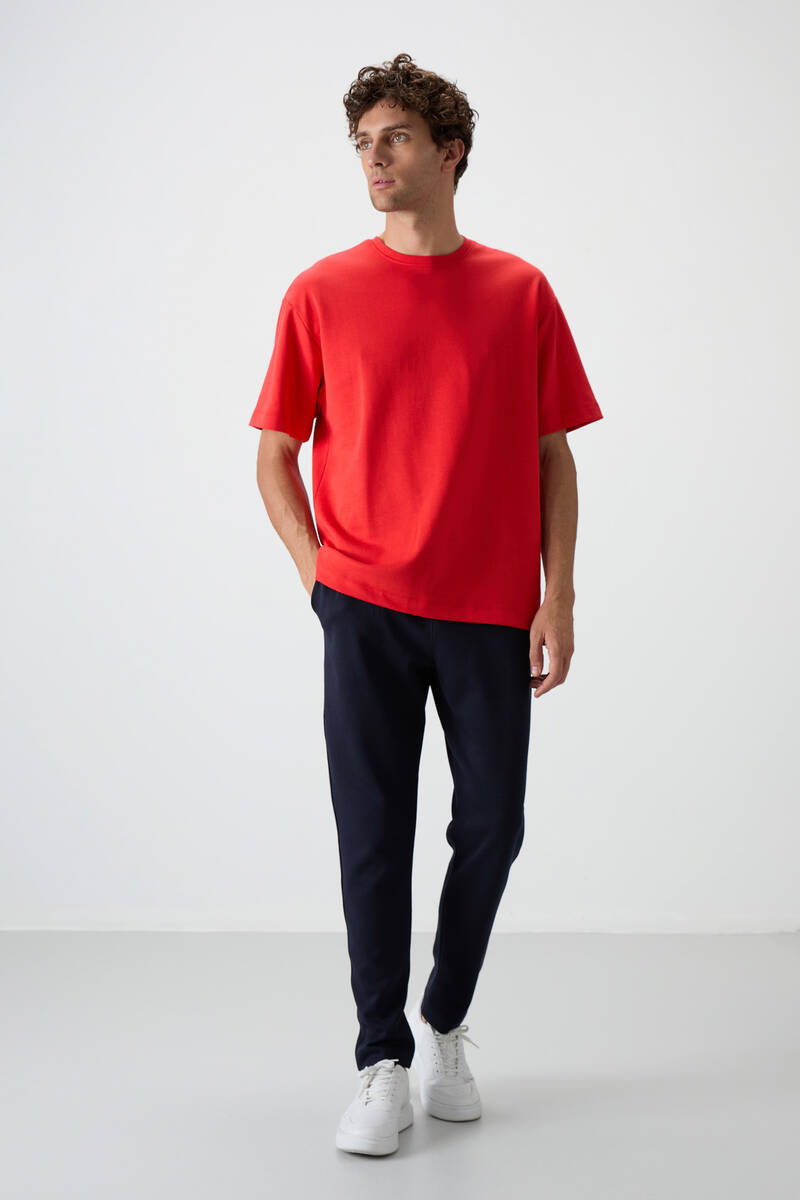 TOMMYLIFE - Tommylife Toptan Oversize Basic Erkek T-Shirt Eşofman Takım 85251 Fiesta - Lacivert