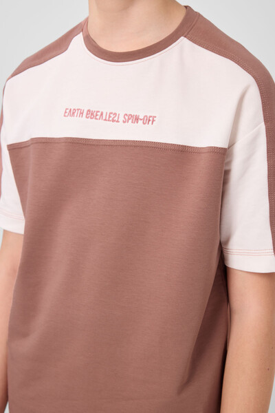 Tommylife Toptan Pamuklu Yumuşak Dokulu Oversize Fit Baskılı Erkek Çocuk T-Shirt 11290 Tarçın - Thumbnail