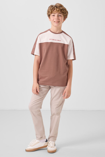 Tommylife Toptan Pamuklu Yumuşak Dokulu Oversize Fit Baskılı Erkek Çocuk T-Shirt 11290 Tarçın - Thumbnail