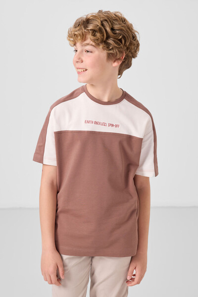 Tommylife Toptan Pamuklu Yumuşak Dokulu Oversize Fit Baskılı Erkek Çocuk T-Shirt 11290 Tarçın - Thumbnail