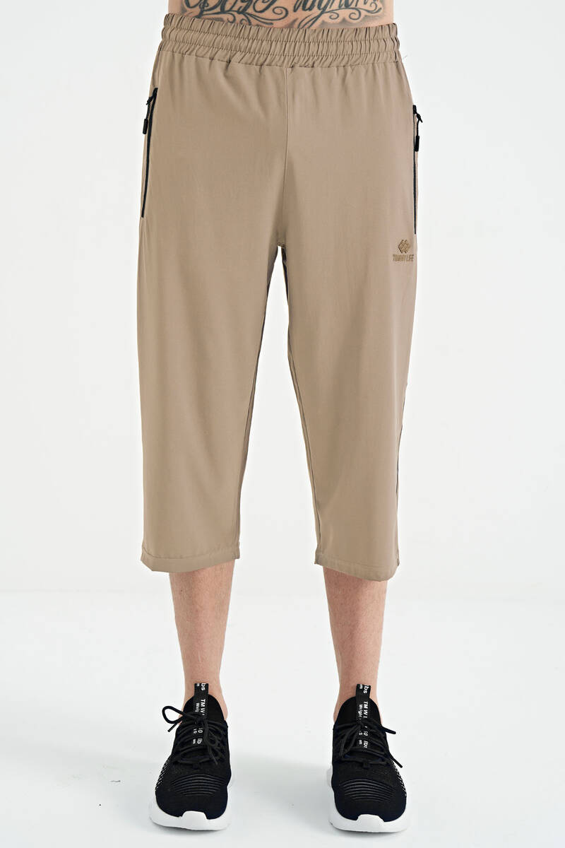 TOMMYLIFE - Tommylife Toptan Standart Kalıp Aktif Spor Erkek Kapri 83096 Bej