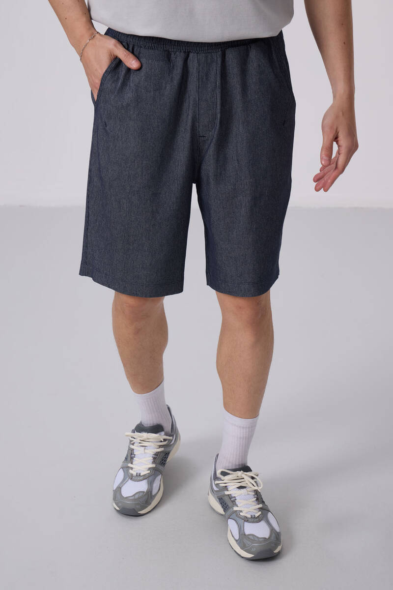 TOMMYLIFE - Tommylife Toptan Standart Fit Dokuma Hafif Esnek Chino Şort 81290 Kot Lacivert