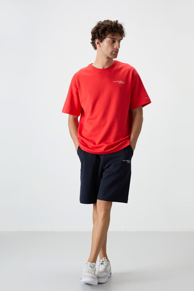 TOMMYLIFE - Tommylife Wholesale Crew Neck Oversize Men's T-Shirt Shorts Set 85250 Fiesta - Navy Blue TOMMYLIFE - Tommylife Wholesale Crew Neck Oversize Men's T-Shirt Shorts Set 85250 Fiesta - Navy Blue