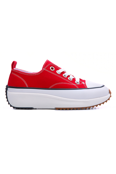 TommyLife - Kırmızı Kadın Bağcıklı Yüksek Taban Günlük Spor Ayakkabı-89070
