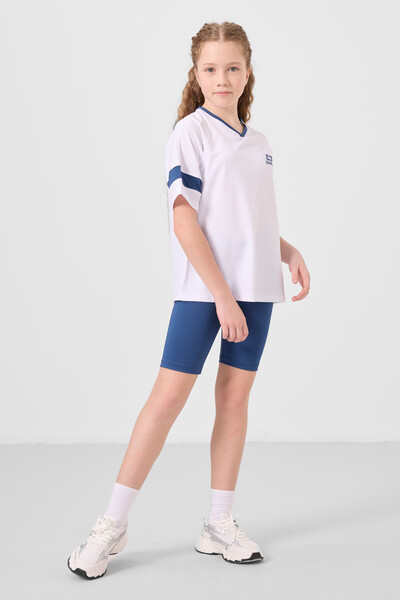 TOMMYLIFE - Tommylife Toptan V Yaka Kemer Detaylı Standart Fit Performans Kız Çocuk Tayt Takım 75187 Beyaz Parlament TOMMYLIFE - Tommylife Toptan V Yaka Kemer Detaylı Standart Fit Performans Kız Çocuk Tayt Takım 75187 Beyaz Parlament