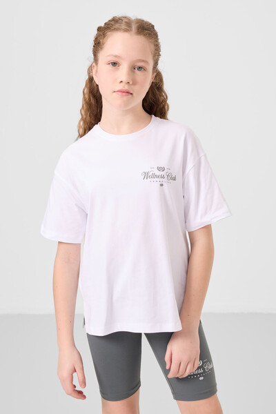KIZ GARSON TAYT TAKIM T-SHIRT/KISA TAYT Beyaz/Haki - Thumbnail
