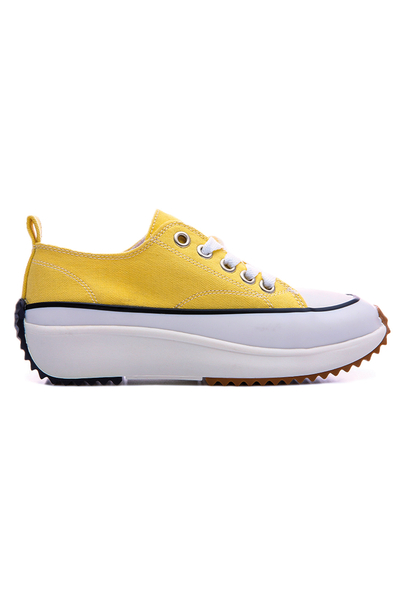 TommyLife - Sarı Kadın Bağcıklı Yüksek Taban Günlük Spor Ayakkabı-89070
