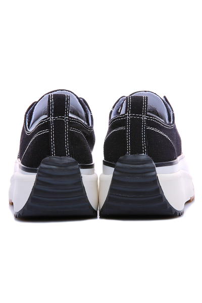 Siyah-Beyaz Kadın Bağcıklı Yüksek Taban Günlük Spor Ayakkabı-89070 - Thumbnail