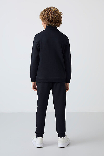 Tommylife Toptan 3-9 Yaş Dik Yaka Erkek Çocuk Eşofman Takımı 11256 Soft Vişne - Siyah - 9