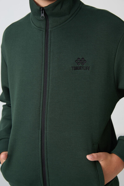 Tommylife Toptan 7-15 Yaş Dik Yaka Erkek Çocuk Eşofman Takımı 11256 Çam Yeşili - 7