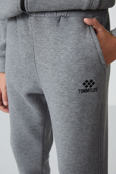 Tommylife Toptan 7-15 Yaş Dik Yaka Erkek Çocuk Eşofman Takımı 11256 Gri Melanj - 10