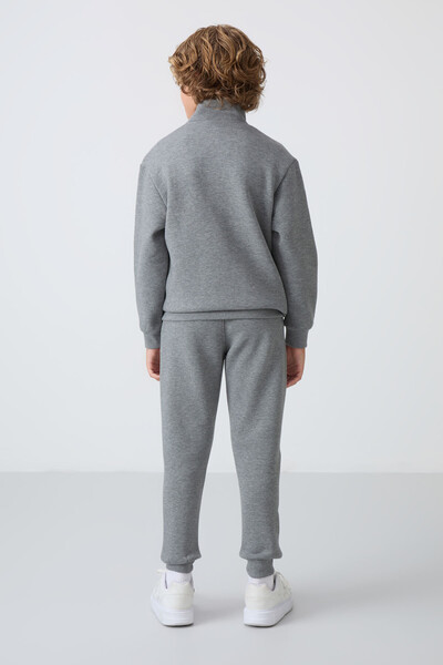 Tommylife Toptan 7-15 Yaş Dik Yaka Erkek Çocuk Eşofman Takımı 11256 Gri Melanj - 11