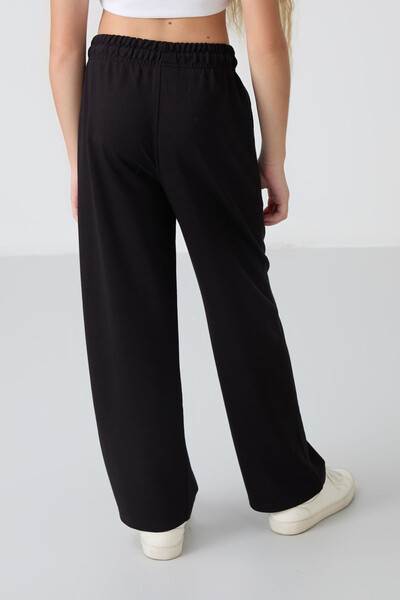 Tommylife Toptan 7-15 Yaş Geniş Paça Standart Kalıp Kız Çocuk Eşofman Alt 75144 Siyah - 5