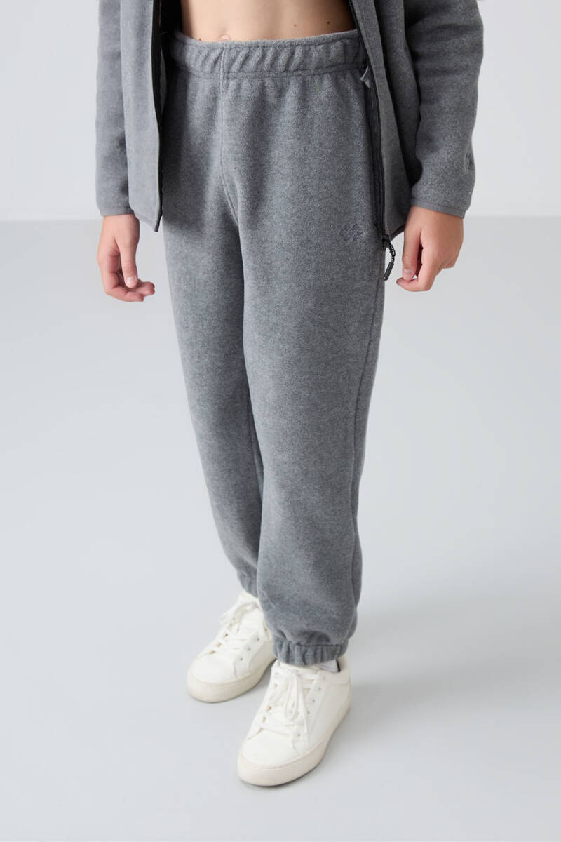 TommyLife - Tommylife Toptan 7-15 Yaş Jogger Standart Kalıp Kız Çocuk Eşofman Alt 75155 Gri Melanj