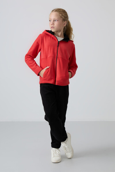 Tommylife Toptan 7-15 Yaş Kapüşonlu Standart Kalıp Kız Çocuk Polar Sweatshirt 75152 Fiesta - Thumbnail