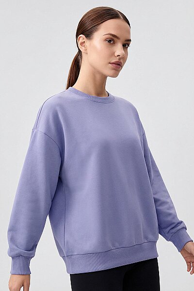 Tommylife Toptan Açık Eflatun Basic O Yaka Oversize Kadın Sweatshirt - 97053 - 2