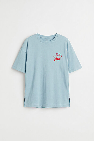 Tommylife Toptan Açık Mavi Oversize Kısa Kollu Baskılı Kız Çocuk T-Shirt - 75176 - 3