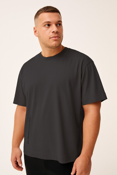 Tommylife Toptan Antrasit Baskılı O Yaka Rahat Form Battal Büyük Beden Erkek T-Shirt - 88472 - Thumbnail
