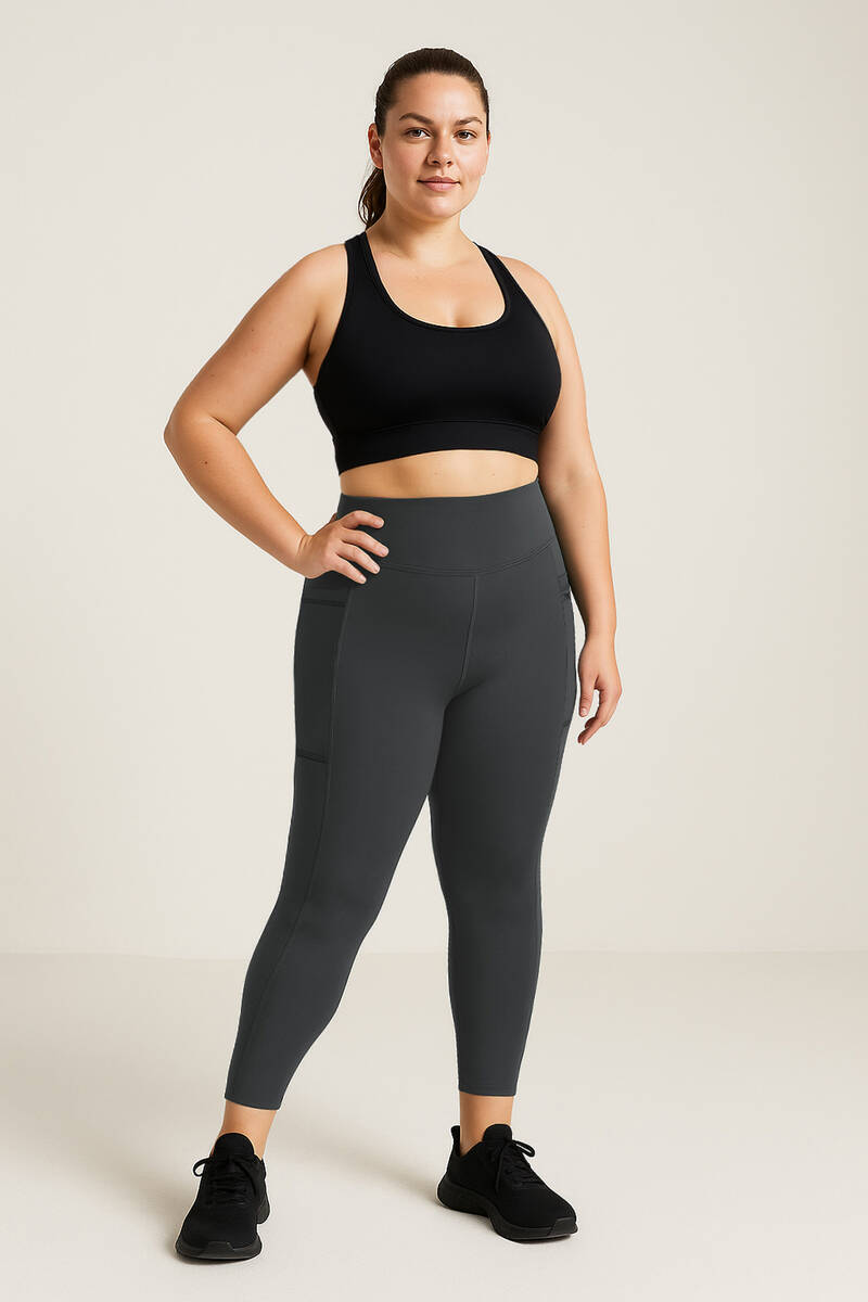 TOMMYLIFE - Tommylife Toptan Antrasit Esnek Standart Fit Performans Battal Büyük Beden Kadın Tayt - 94652