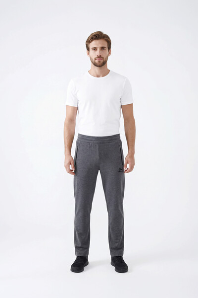 TOMMYLIFE - Tommylife Toptan Antrasit Melanj Basic Fermuar Cepli Klasik Paça Büyük Beden Erkek Eşofman Alt - 84508