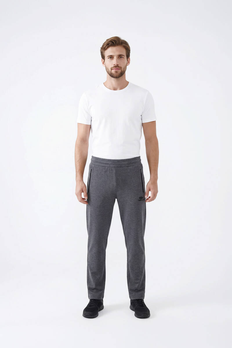 TOMMYLIFE - Tommylife Toptan Antrasit Melanj Basic Fermuar Cepli Klasik Paça Büyük Beden Erkek Eşofman Alt - 84508