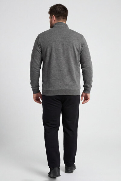 Tommylife Toptan Antrasit Melanj - Siyah Dik Yaka Klasik Paça Büyük Beden Erkek Eşofman Takım - 85176 - Thumbnail