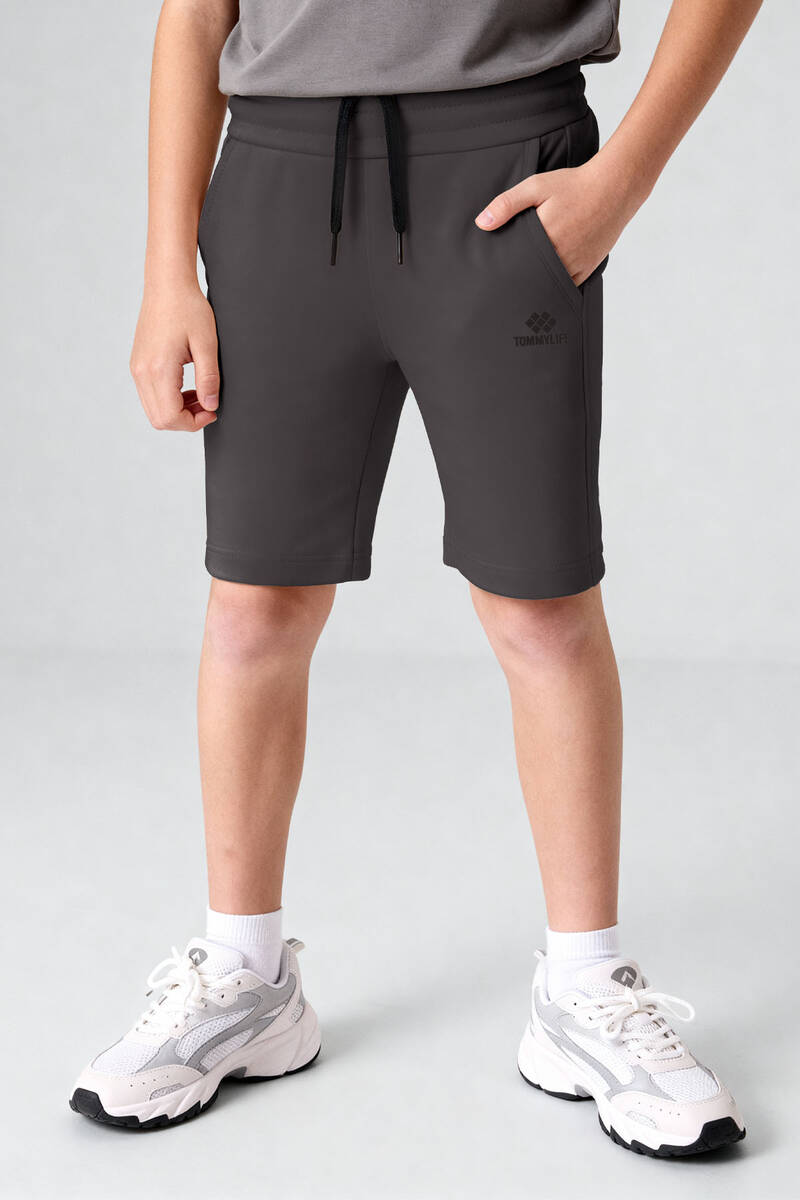 TOMMYLIFE - Tommlife Toptan Antrasit Standart Fit Basic Performans Erkek Çocuk Şort - 11303
