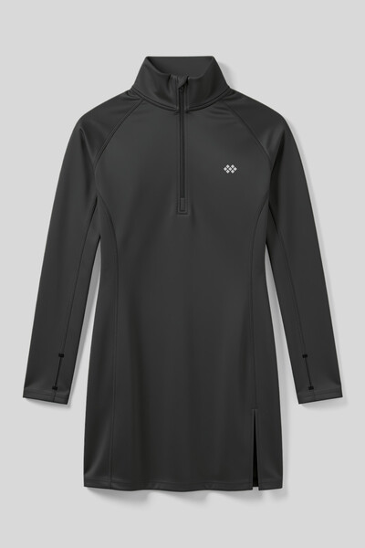 TOMMYLIFE - Tommlife Toptan Antrasit Yarım Fermuarlı Dik Yaka Standart Fit Kadın Sporcu Tunik - 97309