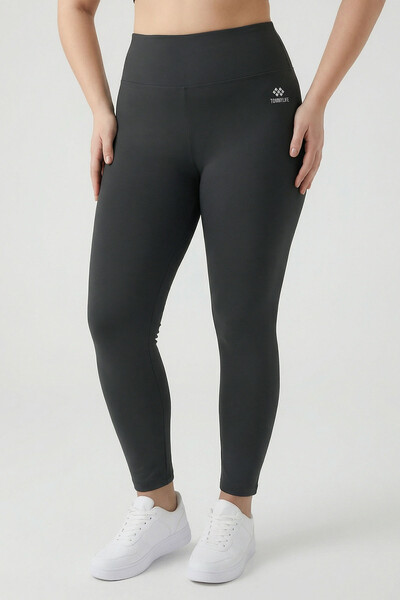 Tommylife Toptan Antrasit Yüksek Bel Toparlayıcı Battal Büyük Beden Kadın Tayt - 94650 - Thumbnail