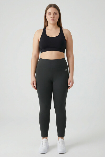 TOMMYLIFE - Tommylife Toptan Antrasit Yüksek Bel Toparlayıcı Battal Büyük Beden Kadın Tayt - 94650