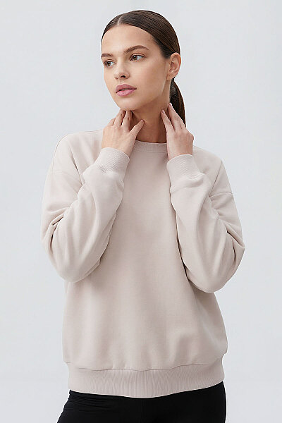 Tommylife Toptan Bej Basic O Yaka Oversize Kadın Sweatshirt - 97053 - 3