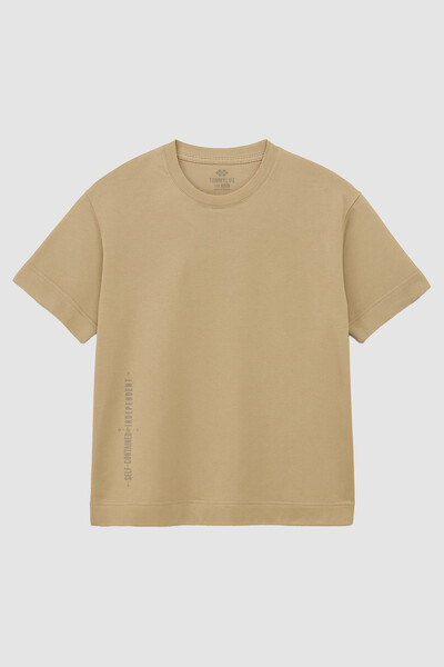 Tommylife Toptan Bej Baskılı O Yaka Rahat Form Battal Büyük Beden Erkek T-Shirt - 88472 - Thumbnail