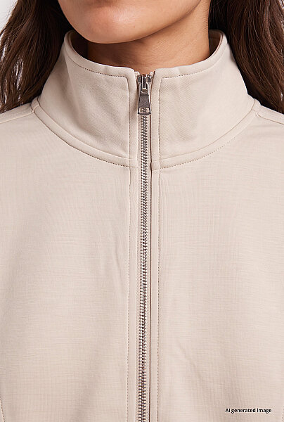 Tommylife Toptan Bej Dik Yaka Standart Kalıp Crop Kadın Sweatshirt - 97317 - 3