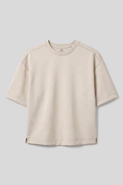 TOMMYLIFE - Tommylife Toptan Bej O Yaka Kısa Kollu Basic T-Shirt - 97316