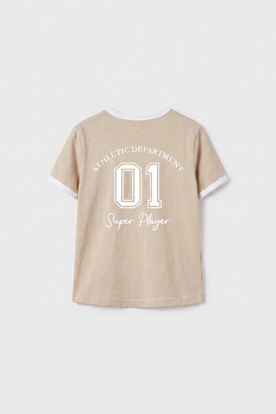 Tommylife Toptan Bej Omuz Biye Detaylı Baskılı Kız Çocuk T-Shirt - 75181 - Thumbnail