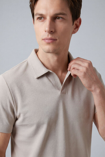 Tommylife Toptan Bej Rahat Form Yumuşak Dokulu Polo Yaka Erkek T-Shirt - 88496 - Thumbnail