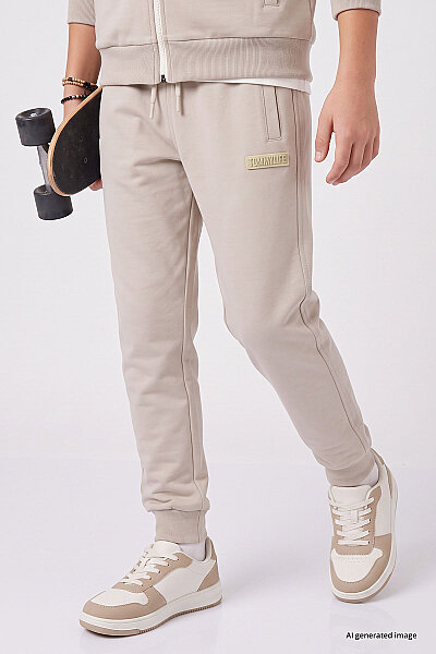 Tommylife Toptan Bej Standart Fit Basic Dik Yaka Jogger Erkek Çocuk Eşofman Takım - 11327 - 4