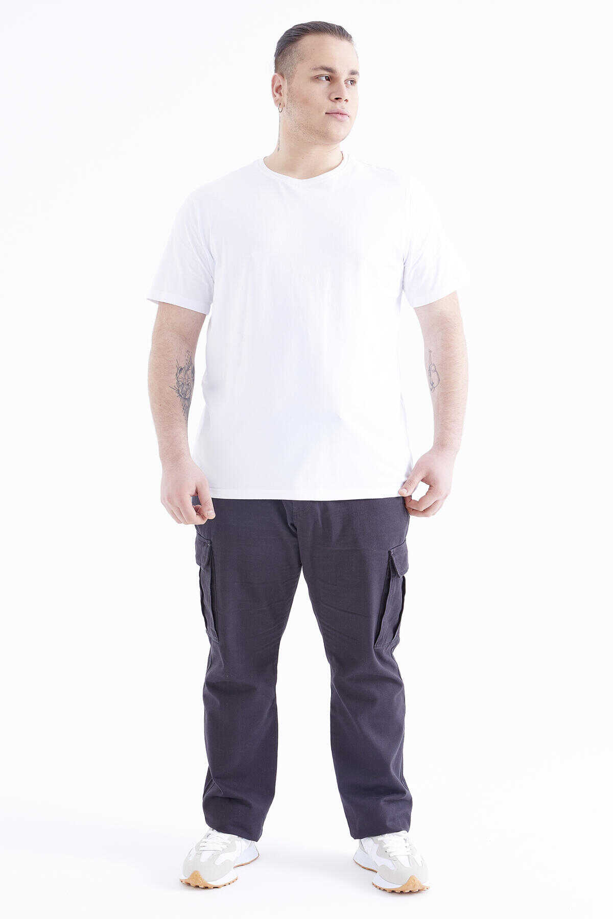 Tommylife Toptan Beyaz Basic Kısa Kol O Yaka Büyük Beden Erkek T-Shirt - 88072
