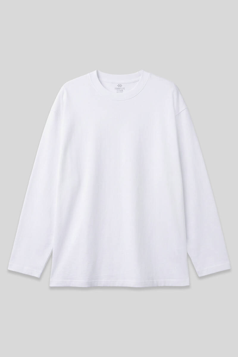 TOMMYLIFE - Tommylife Toptan Beyaz Basic O Yaka Erkek Sweatshirt - 88107