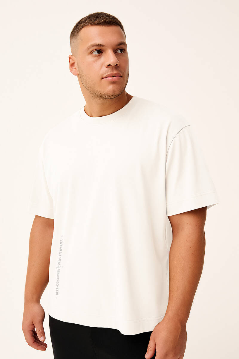 TOMMYLIFE - Tommylife Toptan Beyaz Baskılı O Yaka Rahat Form Battal Büyük Beden Erkek T-Shirt - 88472