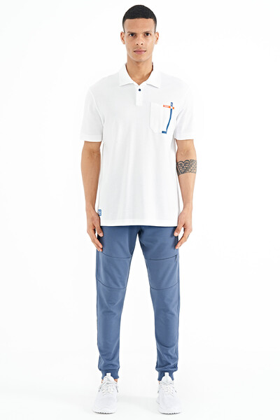 Tommylife Toptan Beyaz Cep Detaylı Baskılı Standart Kalıp Polo Yaka Erkek T-Shirt - 88241 - Thumbnail