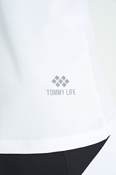 Tommylife Toptan Beyaz Çift Askılı Sırt Detaylı Standart Kalıp Kadın Spor Atlet - 97258 - Thumbnail