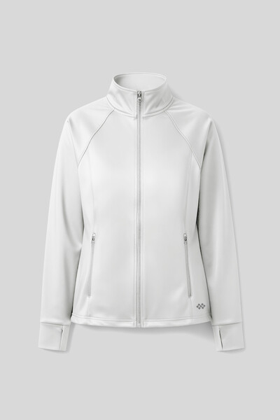 TOMMYLIFE - Tommlife Toptan Beyaz Fermuarlı Dik Yaka Basic Rahat Form Kadın Koşu Ceketi - 97310