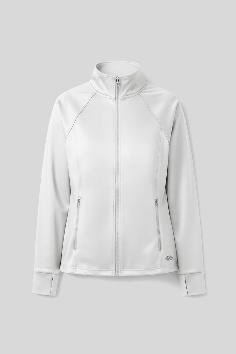TOMMYLIFE - Tommlife Toptan Beyaz Fermuarlı Dik Yaka Basic Rahat Form Kadın Koşu Ceketi - 97310