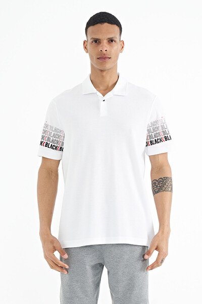 Tommylife Toptan Beyaz Kol Baskı Detaylı Polo Yaka Standart Form Erkek T-Shirt - 88240 - Thumbnail