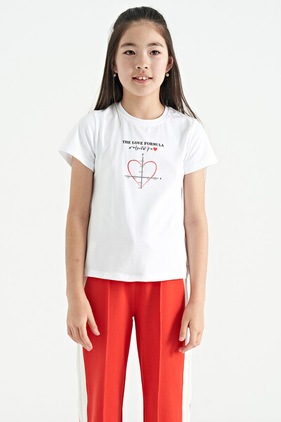 Tommylife Toptan Beyaz O Yaka Baskı Detaylı Rahat Kalıp Kız Çocuk T-Shirt - 75129 - Thumbnail